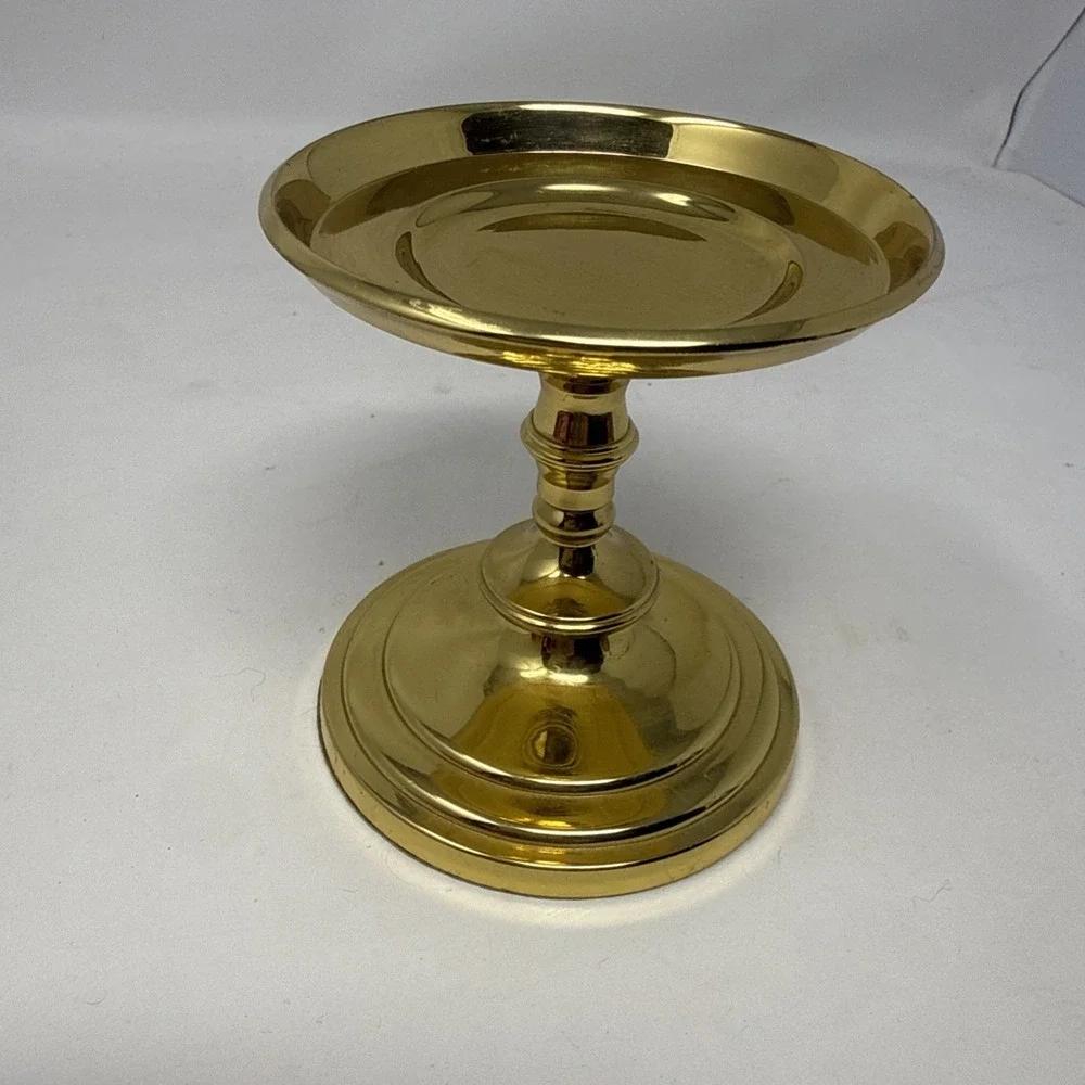 Vintage PartyLite 3.85 Inch Brass Pedestal Holder Pillar Candle Falmouth - Picture 2 of 7